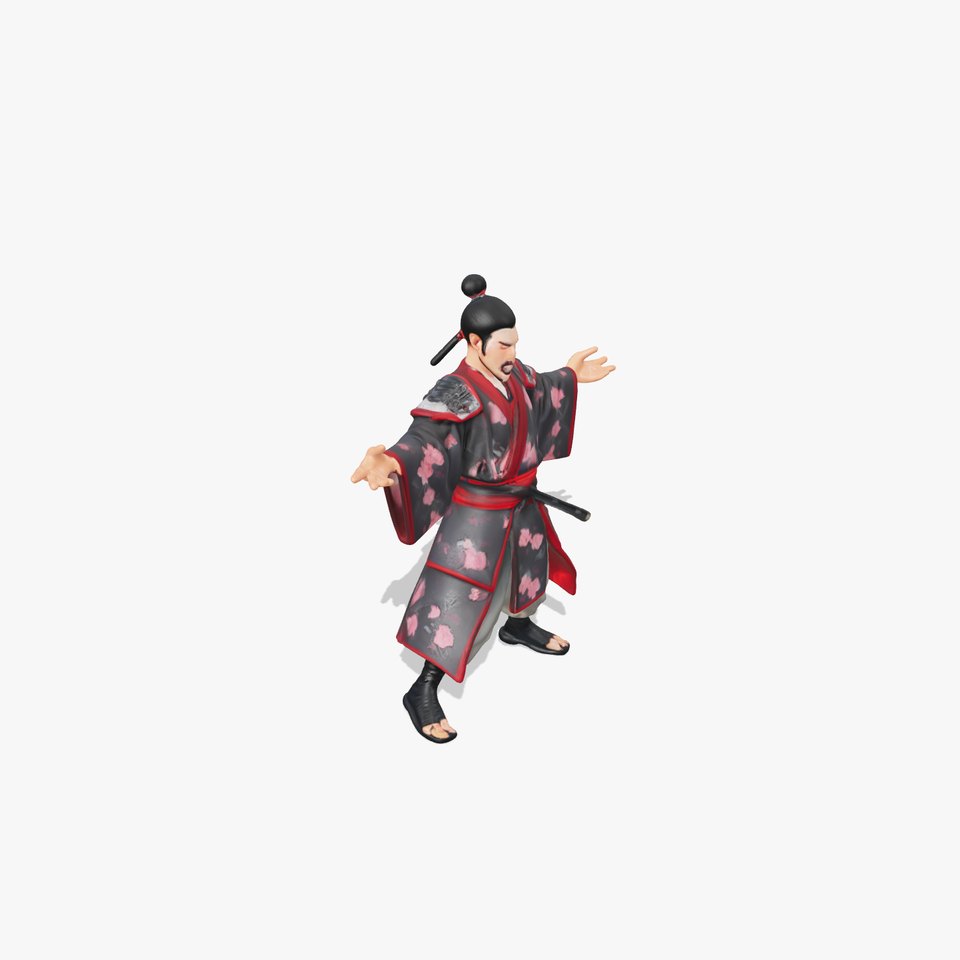 Samurai Warrior D Character Model with Traditional Kimono